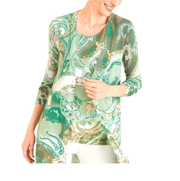 Chico's Sweaters - CHICO'S The Everyday Green Paisley Long Sleeve Button Down Cardigan Sweater